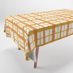 Hygge Retro Stripe Painted Plaid Pattern Orange Mustard Cream Tablecloth Gallery Image 1