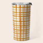 Hygge Retro Stripe Painted Plaid Pattern Orange Mustard Cream Travel Mug Gallery Image 2