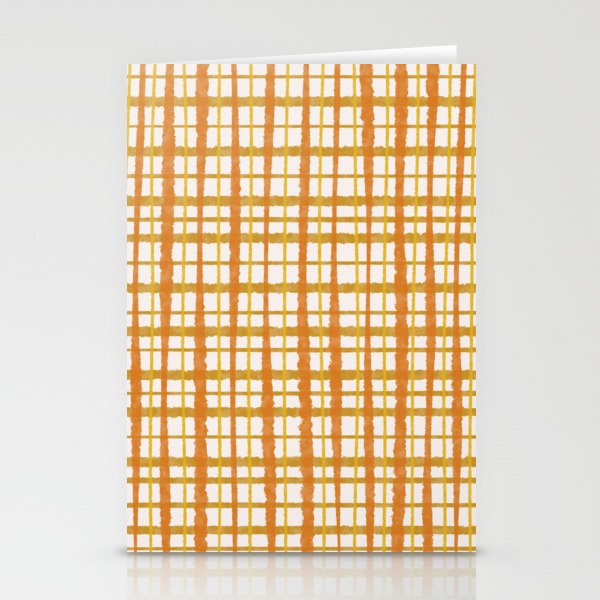 Hygge Retro Stripe Painted Plaid Pattern Orange Mustard Cream Stationery Card Gallery Image 1