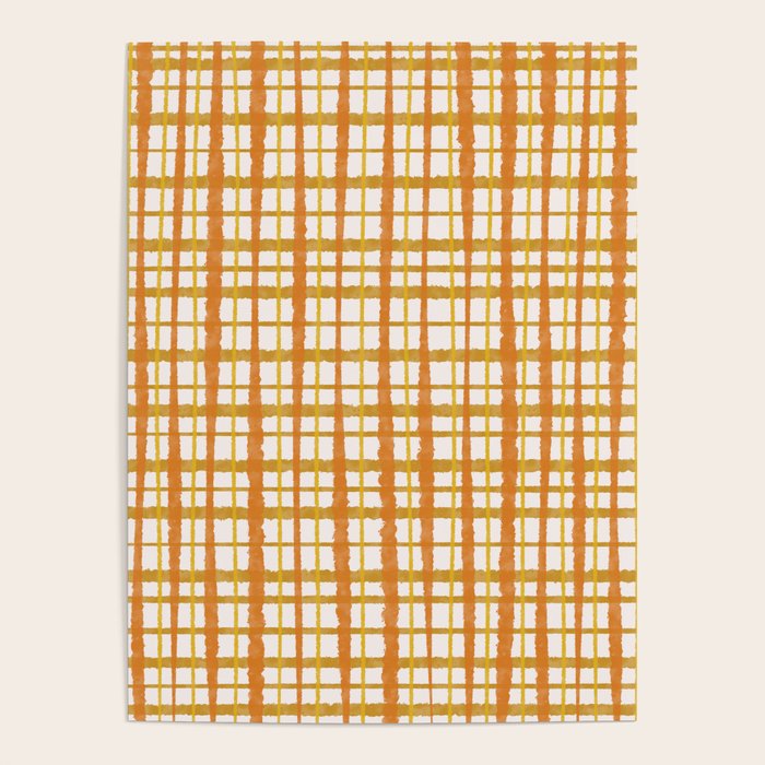 Hygge Retro Stripe Painted Plaid Pattern Orange Mustard Cream Poster Gallery Image 4