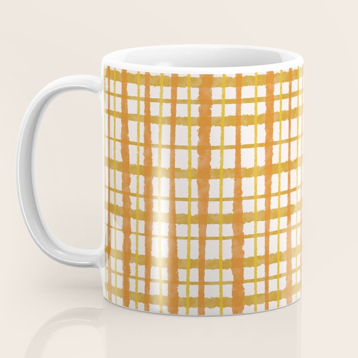 Hygge Retro Stripe Painted Plaid Pattern Orange Mustard Cream Coffee Mug Gallery Image 3