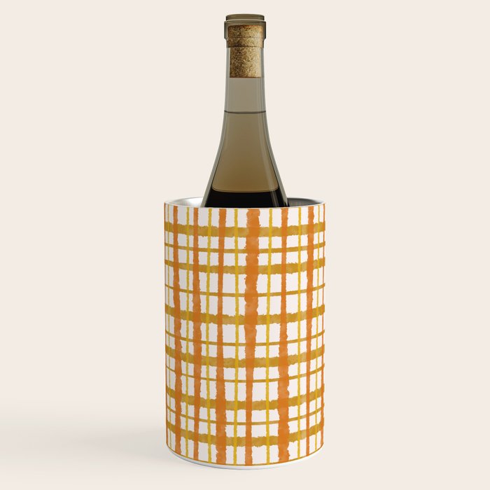 Hygge Retro Stripe Painted Plaid Pattern Orange Mustard Cream Wine Chiller Gallery Image 2
