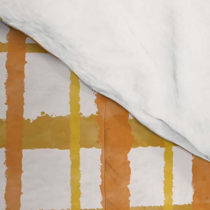 Hygge Retro Stripe Painted Plaid Pattern Orange Mustard Cream Comforter Gallery Image 4