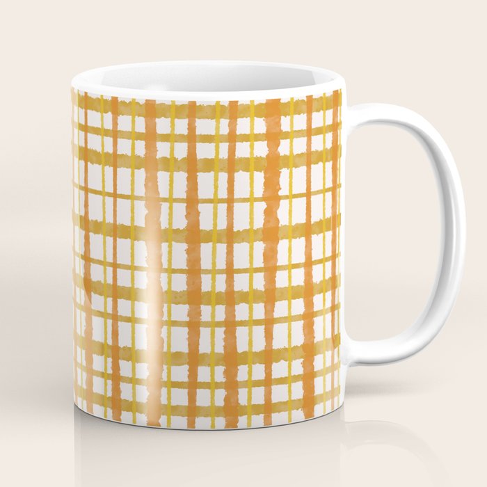 Hygge Retro Stripe Painted Plaid Pattern Orange Mustard Cream Coffee Mug Gallery Image 1