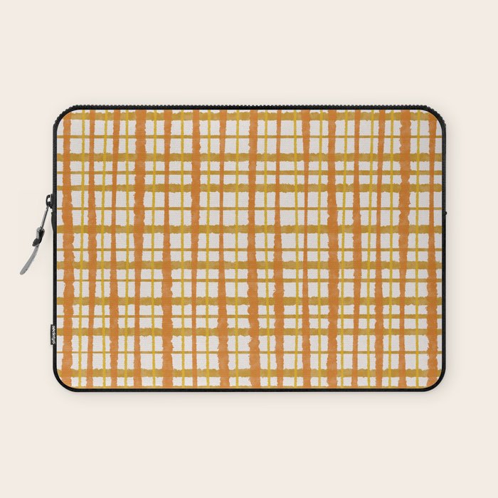 Hygge Retro Stripe Painted Plaid Pattern Orange Mustard Cream Laptop Sleeve Gallery Image 1