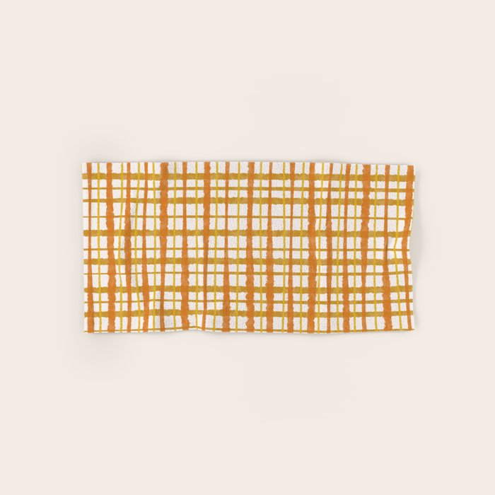 Hygge Retro Stripe Painted Plaid Pattern Orange Mustard Cream Bath Towel Gallery Image 1