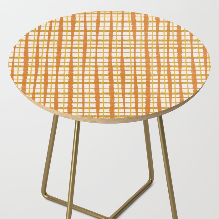Hygge Retro Stripe Painted Plaid Pattern Orange Mustard Cream Side Table Gallery Image 2