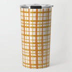 Hygge Retro Stripe Painted Plaid Pattern Orange Mustard Cream Travel Mug Gallery Image 1