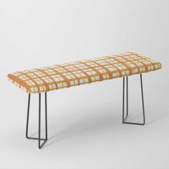 Hygge Retro Stripe Painted Plaid Pattern Orange Mustard Cream Bench Gallery Image 1