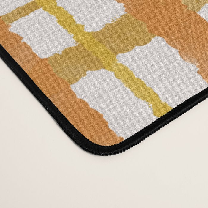 Hygge Retro Stripe Painted Plaid Pattern Orange Mustard Cream Desk Mat Gallery Image 4