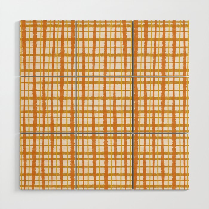 Hygge Retro Stripe Painted Plaid Pattern Orange Mustard Cream Wood Wall Art Gallery Image 1