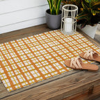 Hygge Retro Stripe Painted Plaid Pattern Orange Mustard Cream Outdoor Rug Gallery Image 2