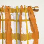 Hygge Retro Stripe Painted Plaid Pattern Orange Mustard Cream Window Curtain Gallery Image 2