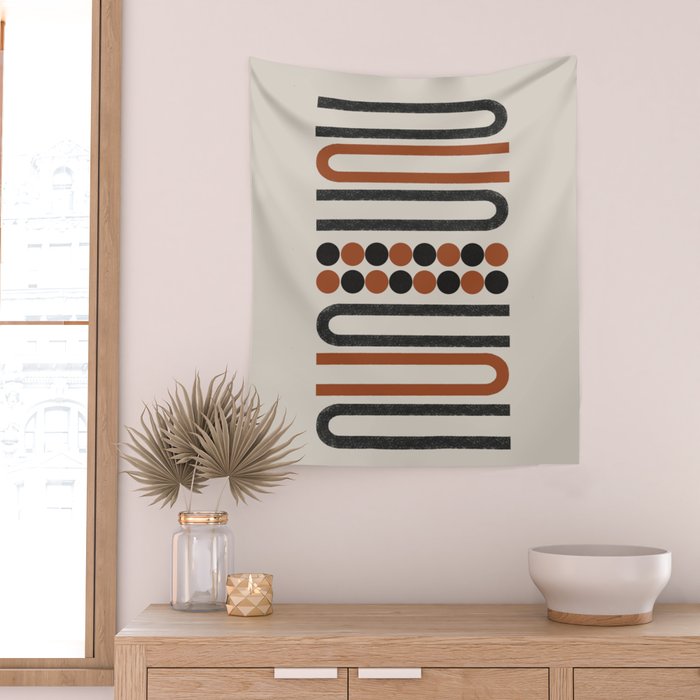 Abstract Modern Lines, Burnt Orange Art Wall Tapestry Gallery Image 2