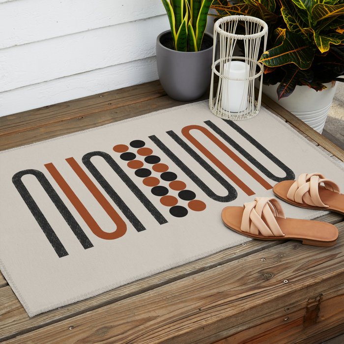 Abstract Modern Lines, Burnt Orange Art Outdoor Rug Gallery Image 2