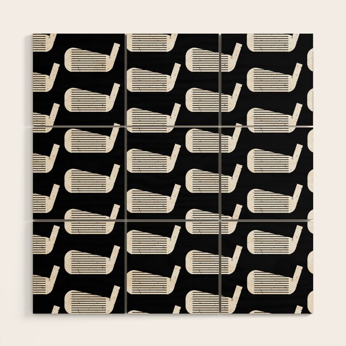 Golf Club Head Vintage Pattern (Black/White) Wood Wall Art Gallery Image 1