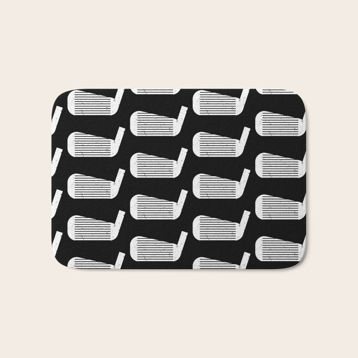 Golf Club Head Vintage Pattern (Black/White) Bath Mat Gallery Image 1