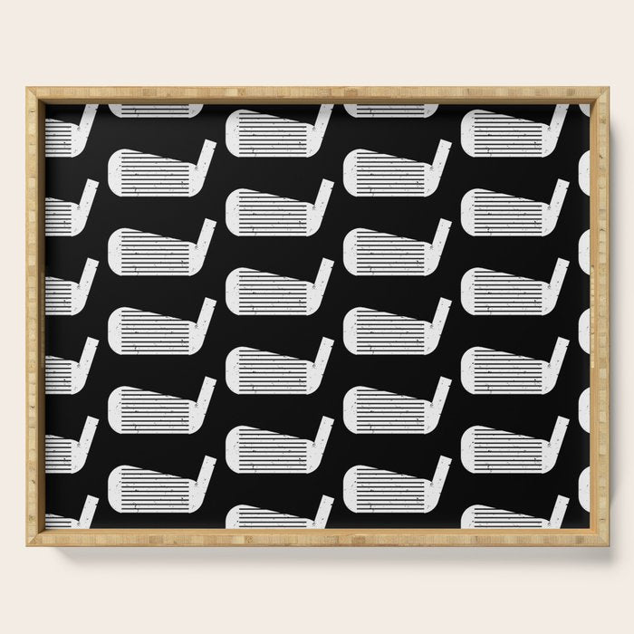 Golf Club Head Vintage Pattern (Black/White) Serving Tray Gallery Image 1