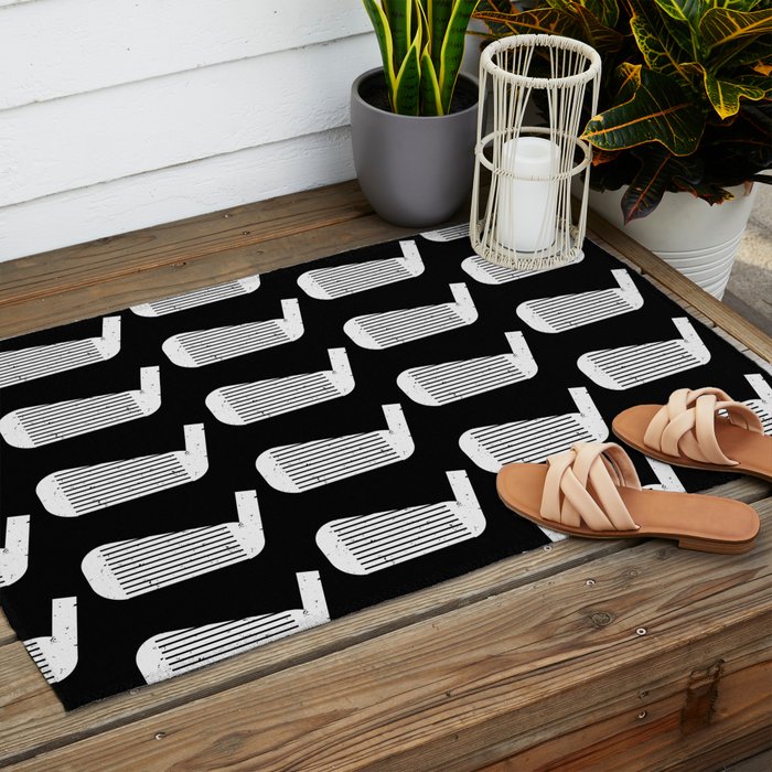 Golf Club Head Vintage Pattern (Black/White) Outdoor Rug Gallery Image 2