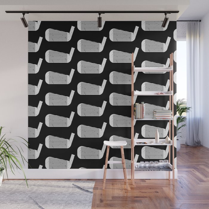 Golf Club Head Vintage Pattern (Black/White) Wall Mural Gallery Image 1
