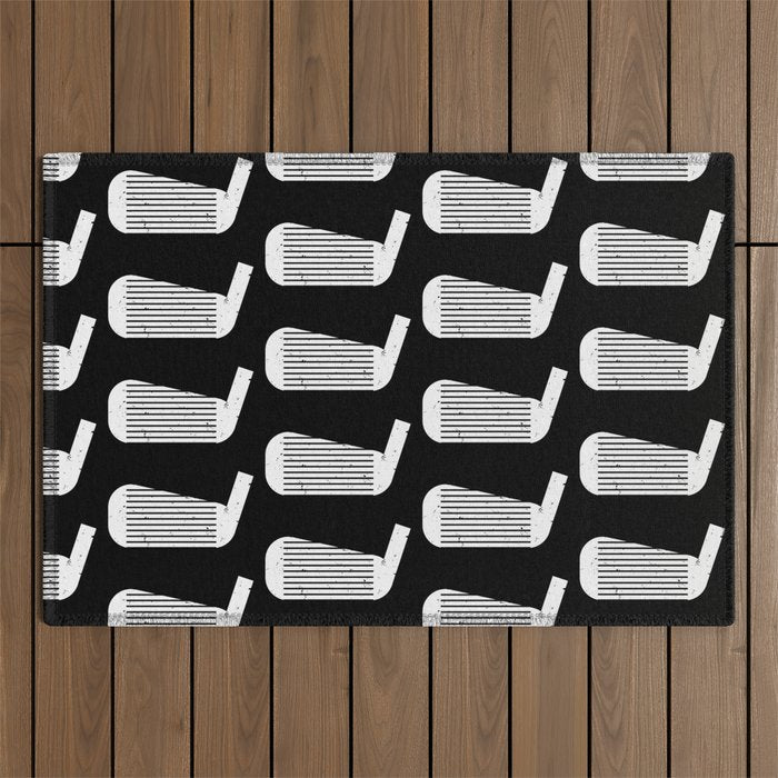 Golf Club Head Vintage Pattern (Black/White) Outdoor Rug Gallery Image 1