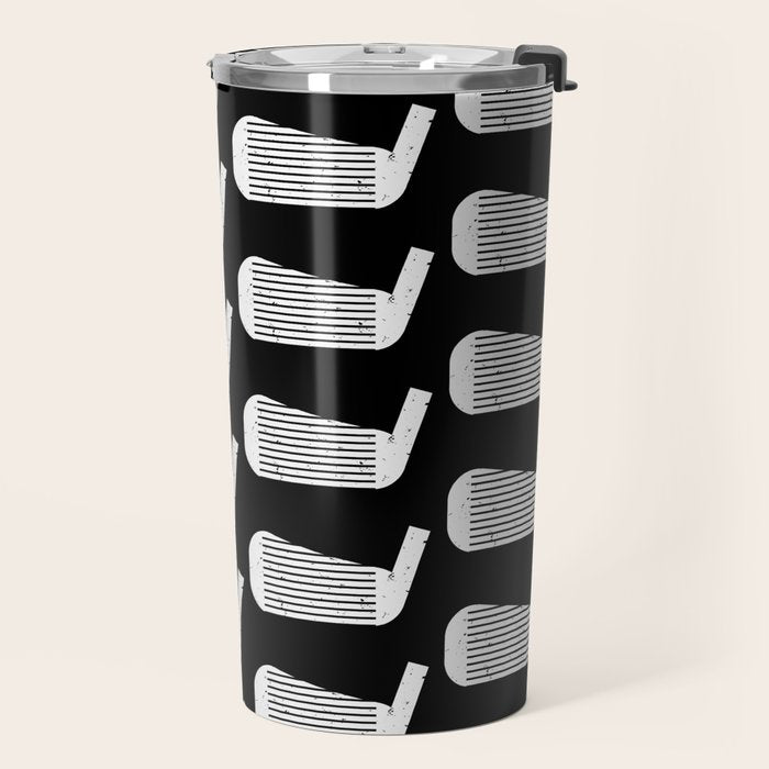 Golf Club Head Vintage Pattern (Black/White) Travel Mug Gallery Image 2