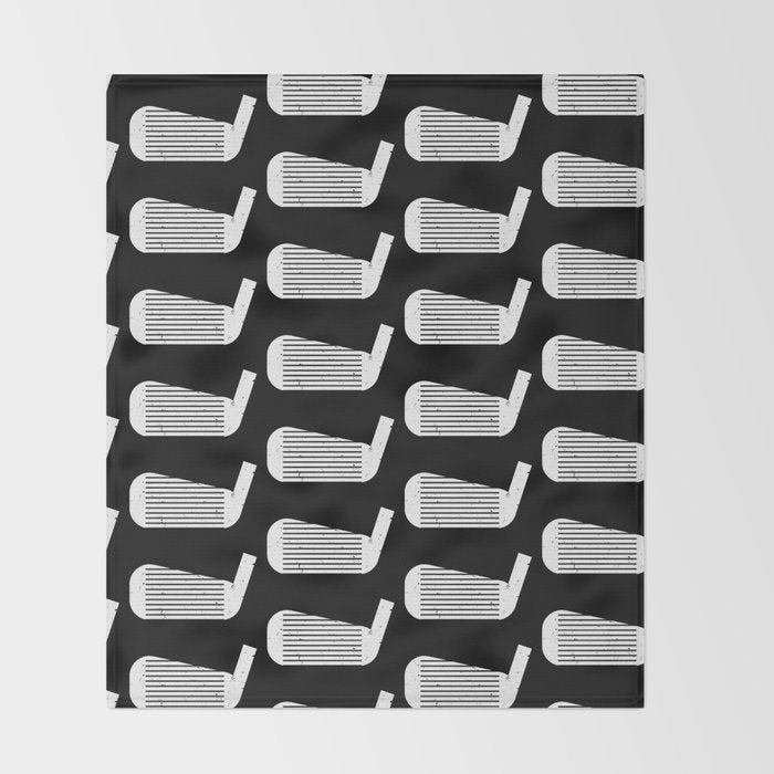 Golf Club Head Vintage Pattern (Black/White) Throw Blanket Gallery Image 2