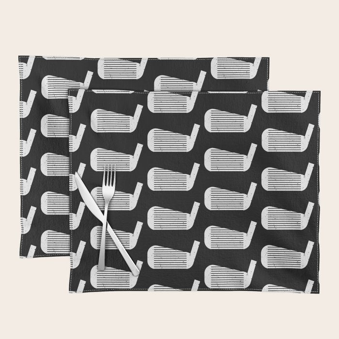 Golf Club Head Vintage Pattern (Black/White) Placemat Gallery Image 1