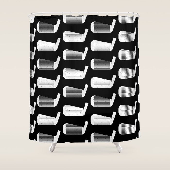 Golf Club Head Vintage Pattern (Black/White) Shower Curtain Gallery Image 1