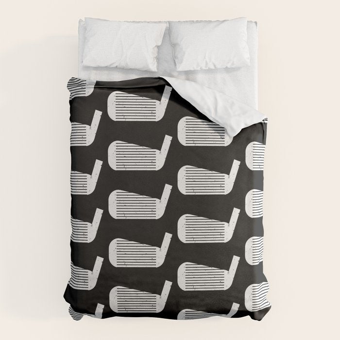Golf Club Head Vintage Pattern (Black/White) Duvet Cover Gallery Image 6