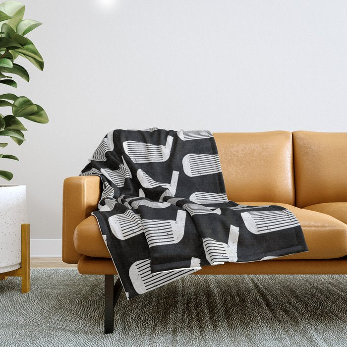 Golf Club Head Vintage Pattern (Black/White) Throw Blanket Gallery Image 1