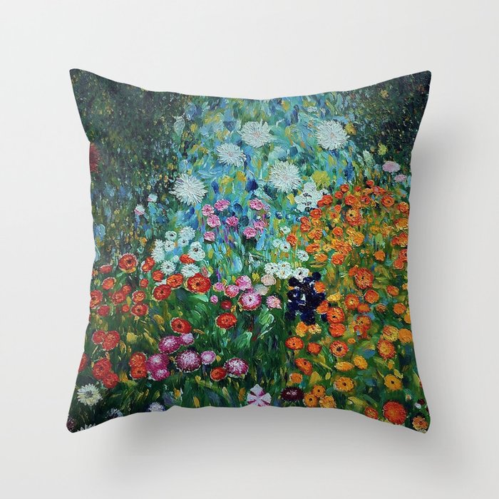 Flower Garden Riot of Colors by Gustav Klimt Throw Pillow Gallery Image 6