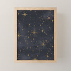 Gold Stars Black Ink Night Sky Magical Mid Century Pattern Mini Art Print Gallery Image 1