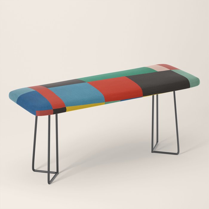 Mid-Century Modern Colorful Geometric Artwork Bench Gallery Image 1