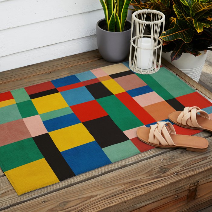 Mid-Century Modern Colorful Geometric Artwork Outdoor Rug Gallery Image 2