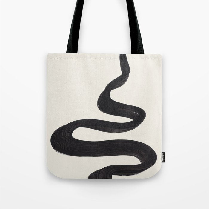Minimalist Abstract Art Smoke Genie In The Lamp Mythical Magical Ink Art Black & White Tote Bag Gallery Image 1