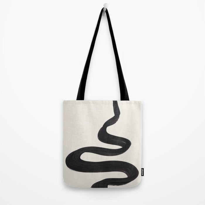 Minimalist Abstract Art Smoke Genie In The Lamp Mythical Magical Ink Art Black & White Tote Bag Gallery Image 2