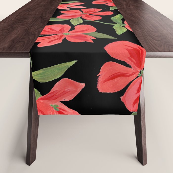 Red bold flowers in black background Table Runner Gallery Image 1