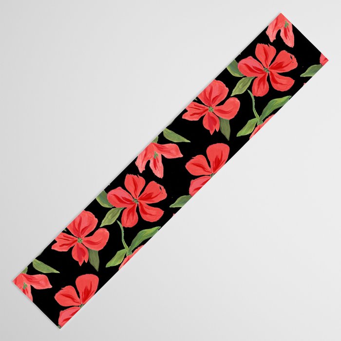 Red bold flowers in black background Table Runner Gallery Image 3