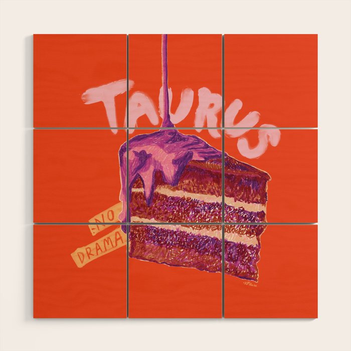 Taurus Birthday Cake in Burnt Orange Wood Wall Art Gallery Image 1