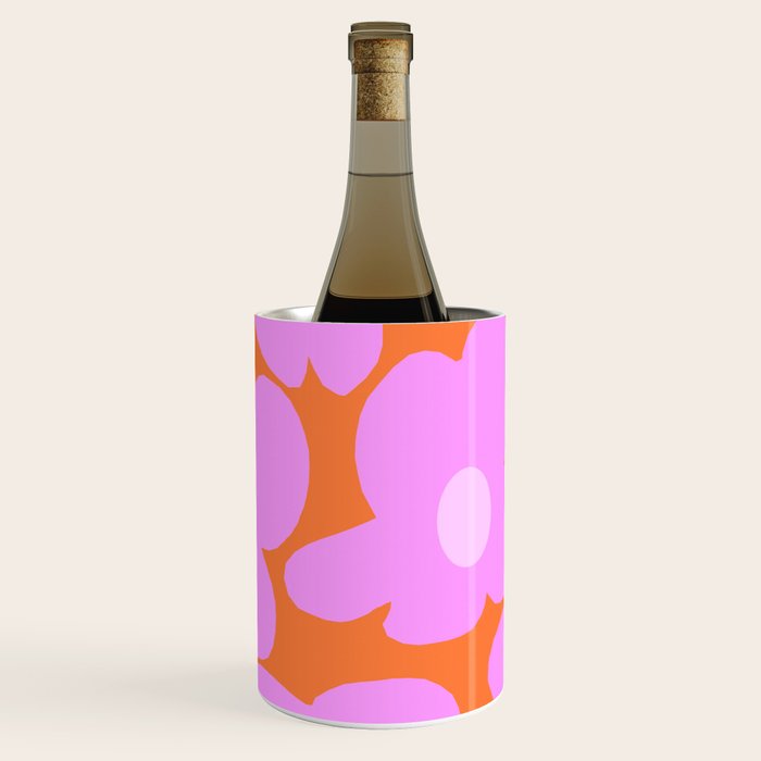 Pastel Pink Retro Flowers Orange Background #decor #society6 #buyart Wine Chiller Gallery Image 3