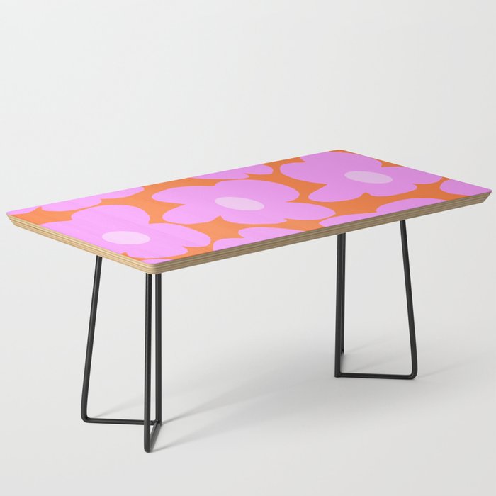 Pastel Pink Retro Flowers Orange Background #decor #society6 #buyart Coffee Table Gallery Image 1