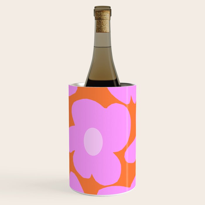Pastel Pink Retro Flowers Orange Background #decor #society6 #buyart Wine Chiller Gallery Image 1