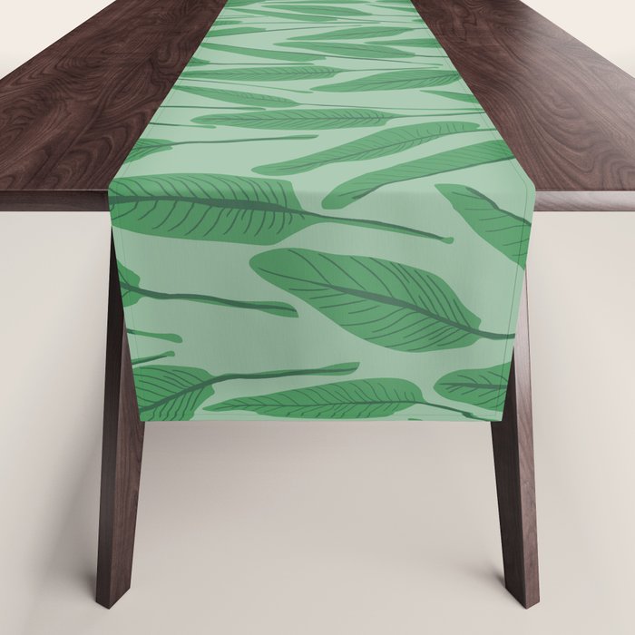 Tropical leaf pattern in cool greens Table Runner Gallery Image 1