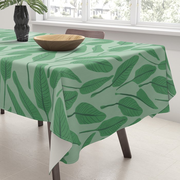 Tropical leaf pattern in cool greens Tablecloth Gallery Image 3