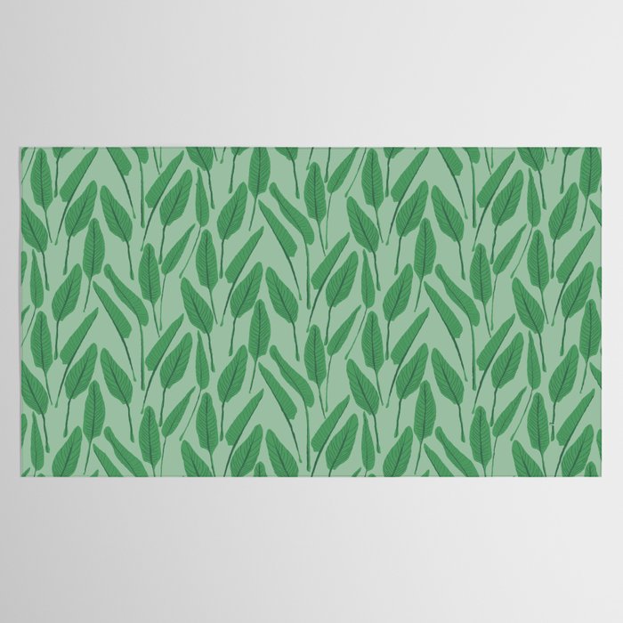 Tropical leaf pattern in cool greens Tablecloth Gallery Image 2