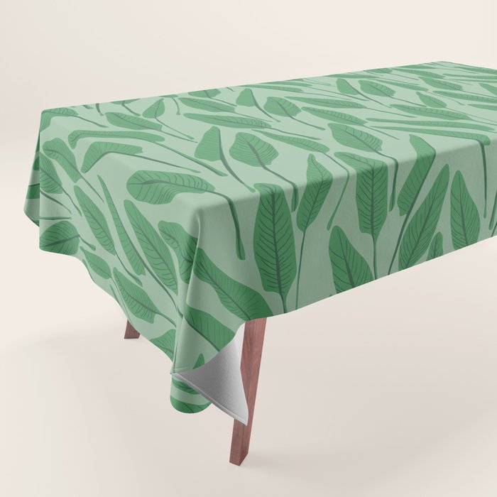 Tropical leaf pattern in cool greens Tablecloth Gallery Image 1