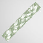 Boho, Abstract, Herringbone Pattern, Sage Green and White Table Runner Gallery Image 3