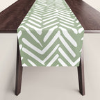 Boho, Abstract, Herringbone Pattern, Sage Green and White Table Runner Gallery Image 1