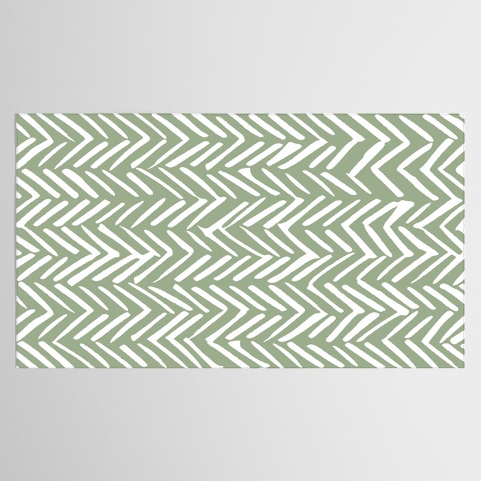 Boho, Abstract, Herringbone Pattern, Sage Green and White Tablecloth Gallery Image 2